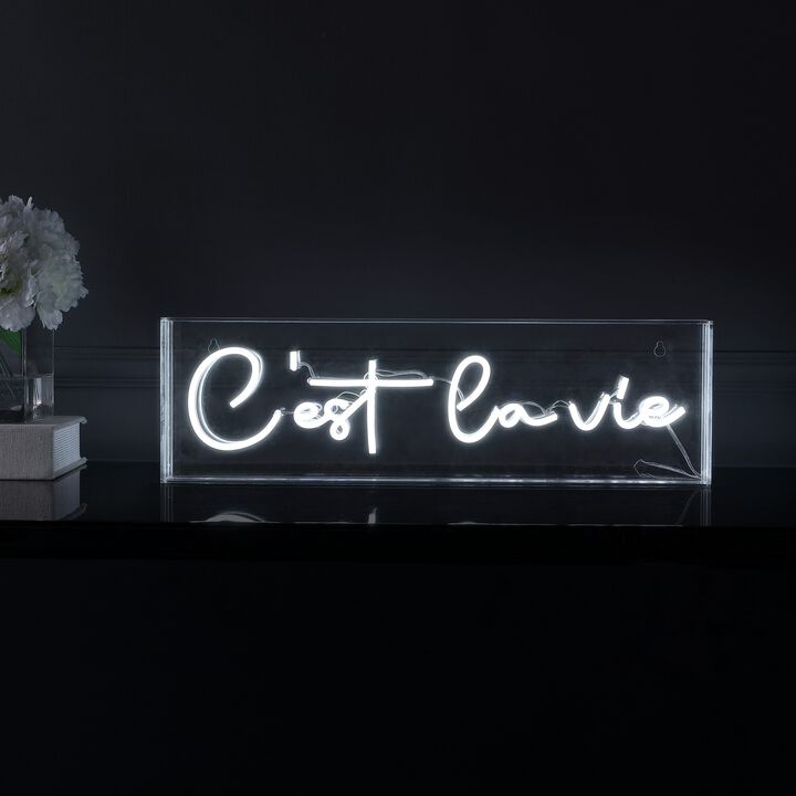 C'est La Vie 20" X 6" Contemporary Glam Acrylic Box USB Operated LED Neon Light, White