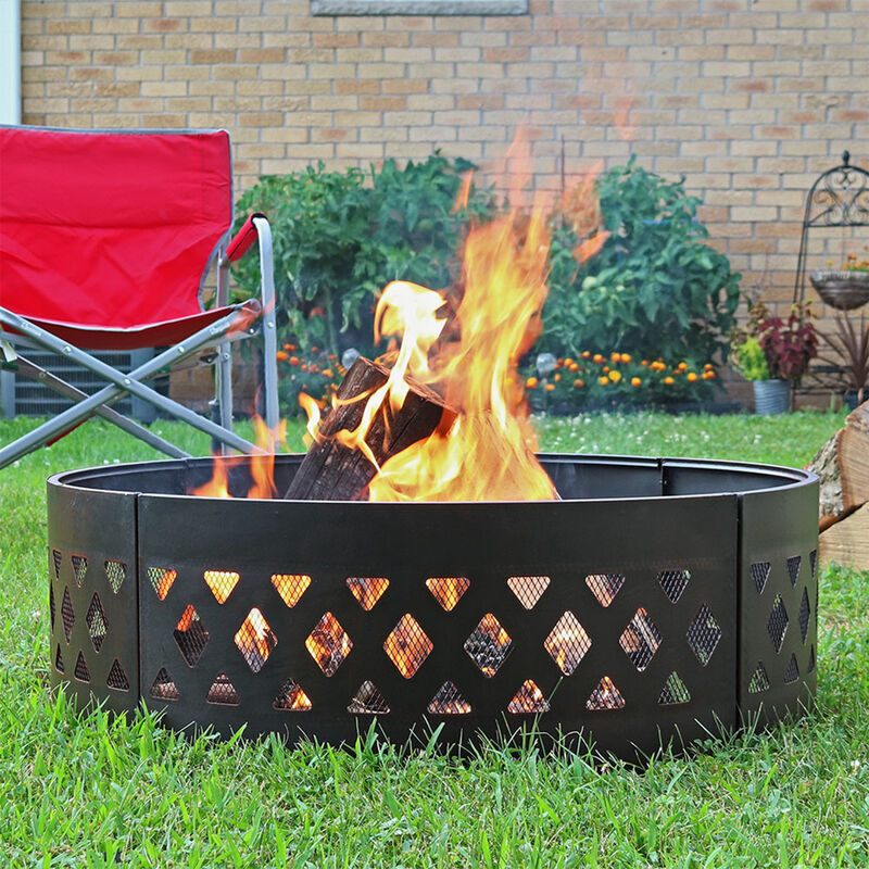 Sunnydaze 36 in Crossweave Steel Wood Burning Fire Pit Ring with Poker image number 2