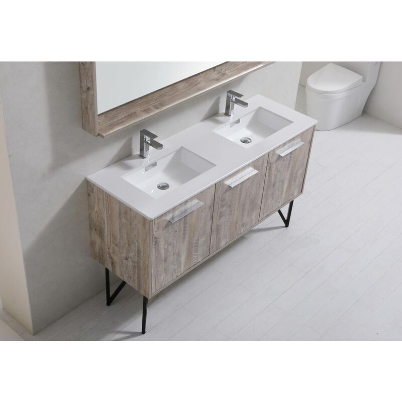 Kubebath Bosco 60 Double Sink Modern Bathroom Vanity w/ Quartz Countertop