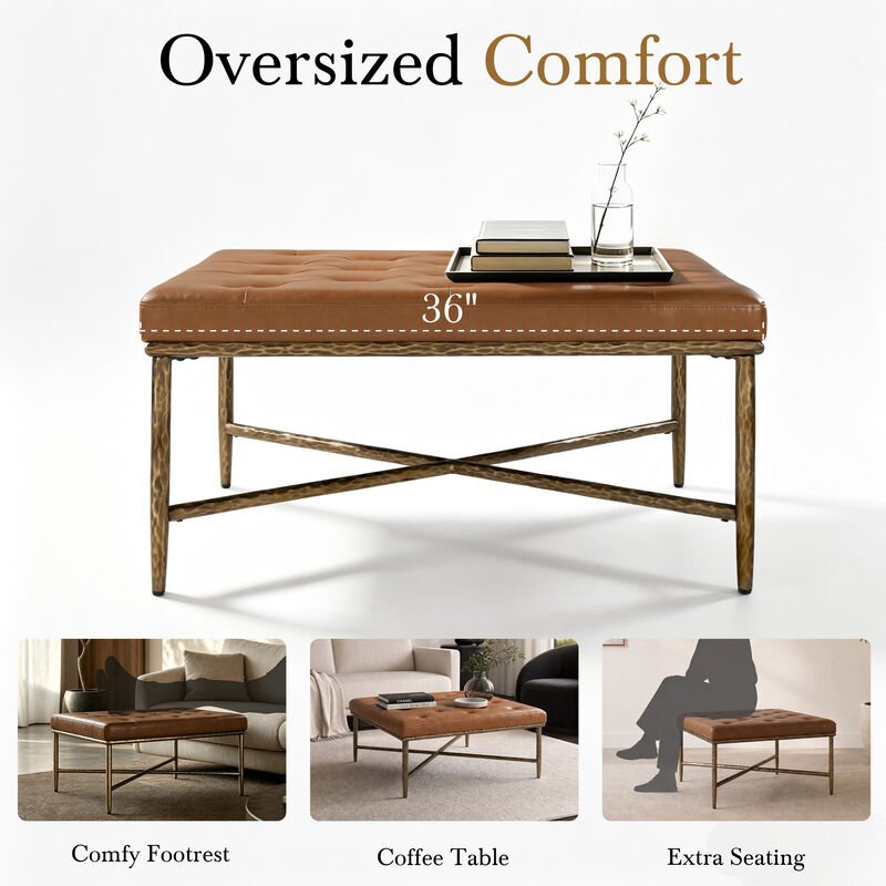 Merax Premium Soft Chenille Ottoman with Elegant Tufted Surface, Durable Metal Construction image number 2