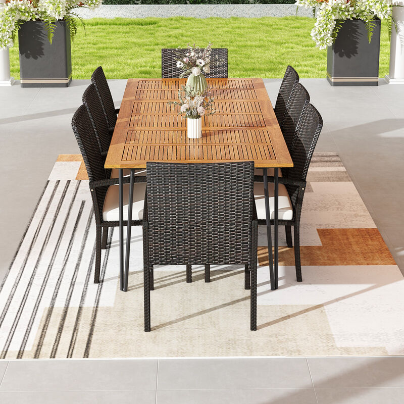 9 Pieces Outdoor Patio Dining Set with Soft Cushions and Square Table