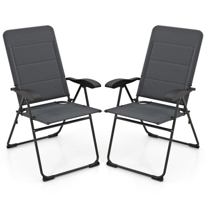 Hivvago 2 Pieces Outdoor Folding Patio Chairs with Adjustable Backrests for Bistro and Backyard