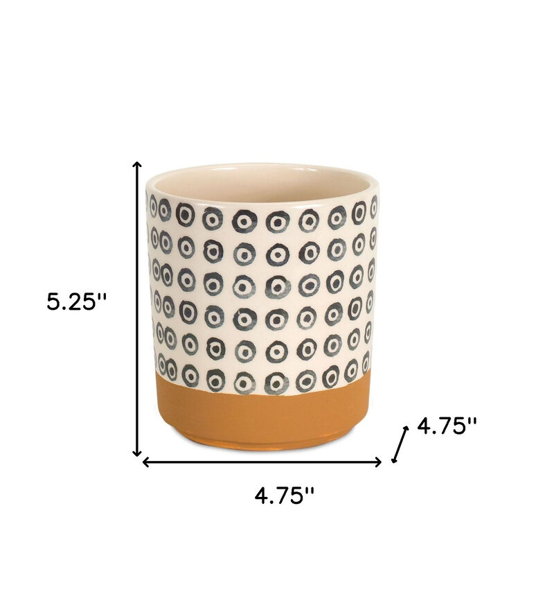 Hivvago Set of Four Cream Dolomite 3 Ounce Round Pot Planters