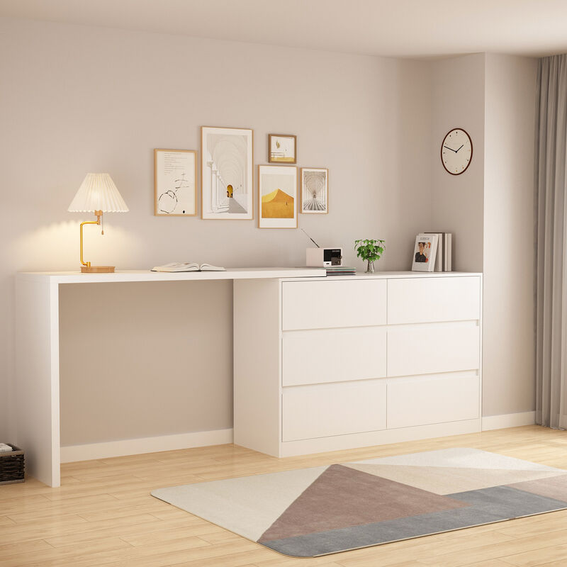 6-Drawer L-Shaped Chest of Drawers Cabinet with Rotatable Desktop 47.2 in. W x 51.2 in. D x 32.7 in. H