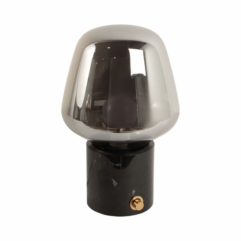 12x8" Glass Shade On Marble Base With Switch, Blac image number 2