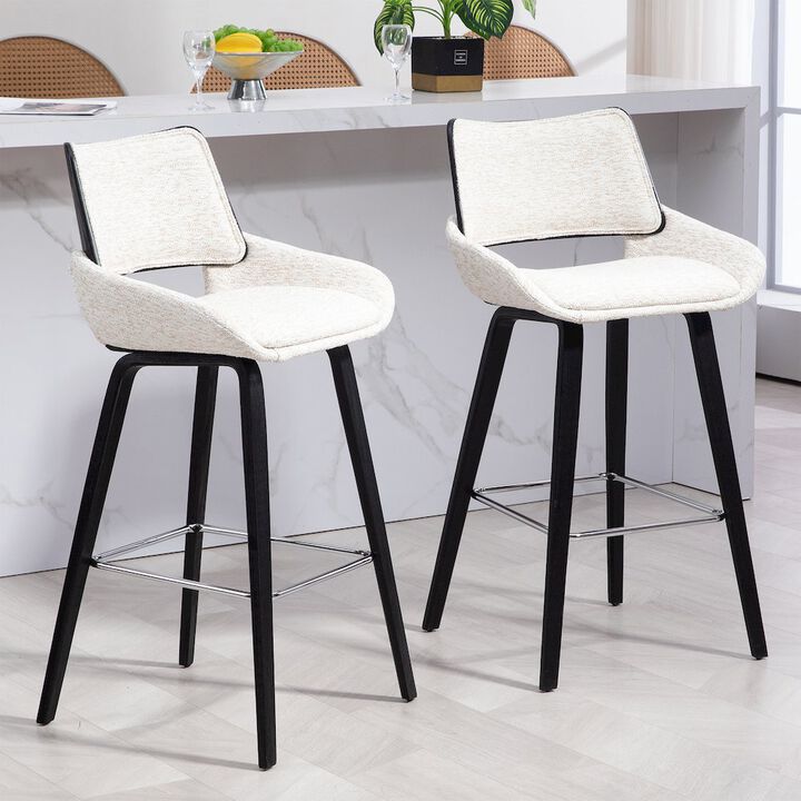 Glamour Home Bea White Two-Toned Linen Fabric Bar Stool with Black Wood Legs