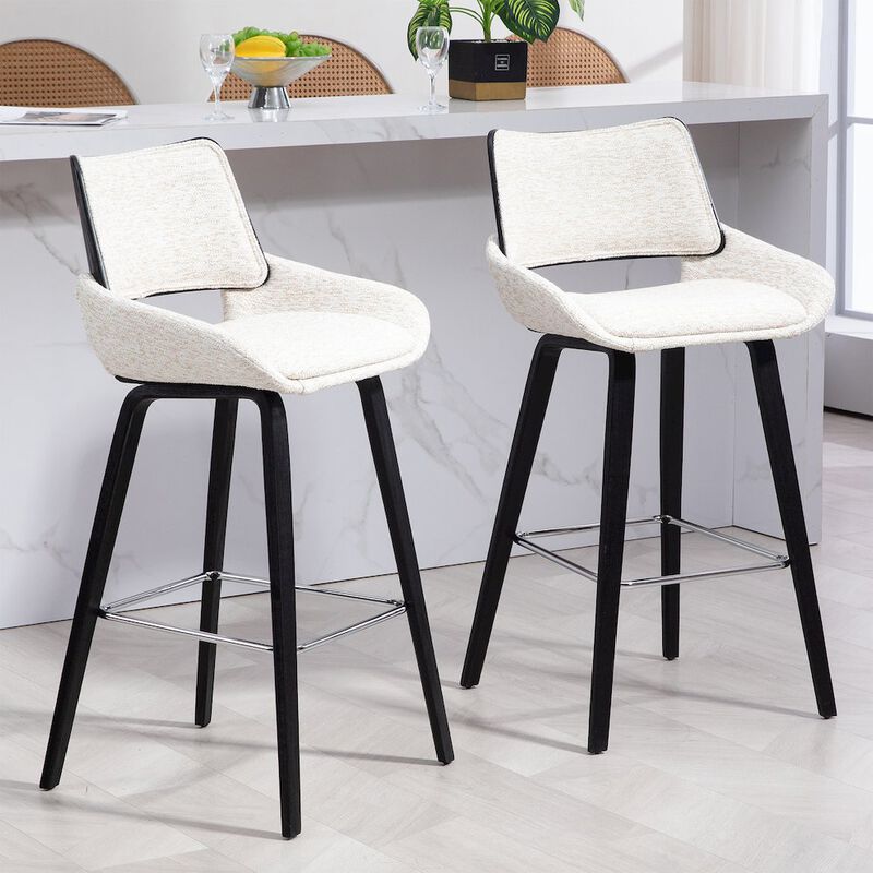 Glamour Home Bea White Two-Toned Linen Fabric Bar Stool with Black Wood Legs