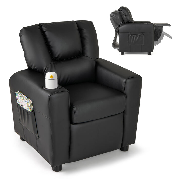 Kids Recliner Chair for Toddlers with Cup Holder and Side Pocket for Storage