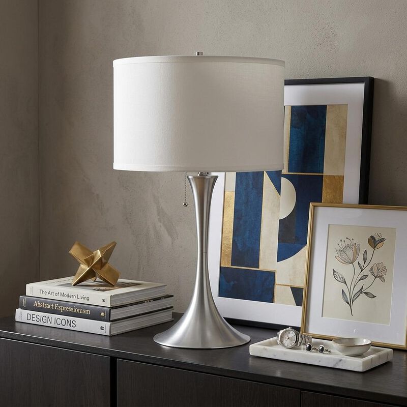 HomeRoots 28" Silver Metal Bedside Table Lamp With White Shade image number 1