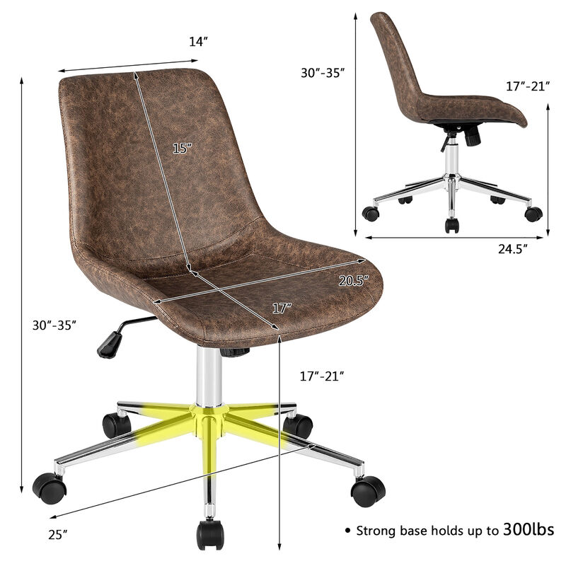 Costway Mid Back Office Chair Armless Adjustable PU Leather Task Swivel Chair