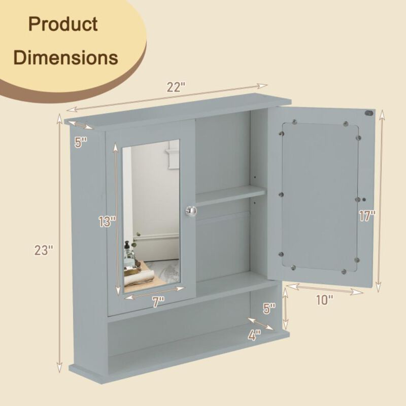 Hivvago Double Door Wall-Mounted Bathroom Mirror Cabinet with Storage Shelf