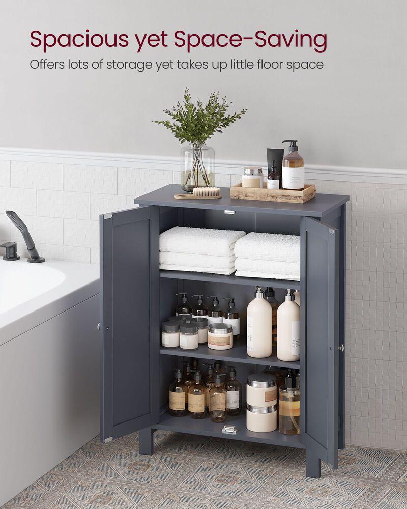 Bathroom Floor Storage Cabinet with Double Door Adjustable Shelf