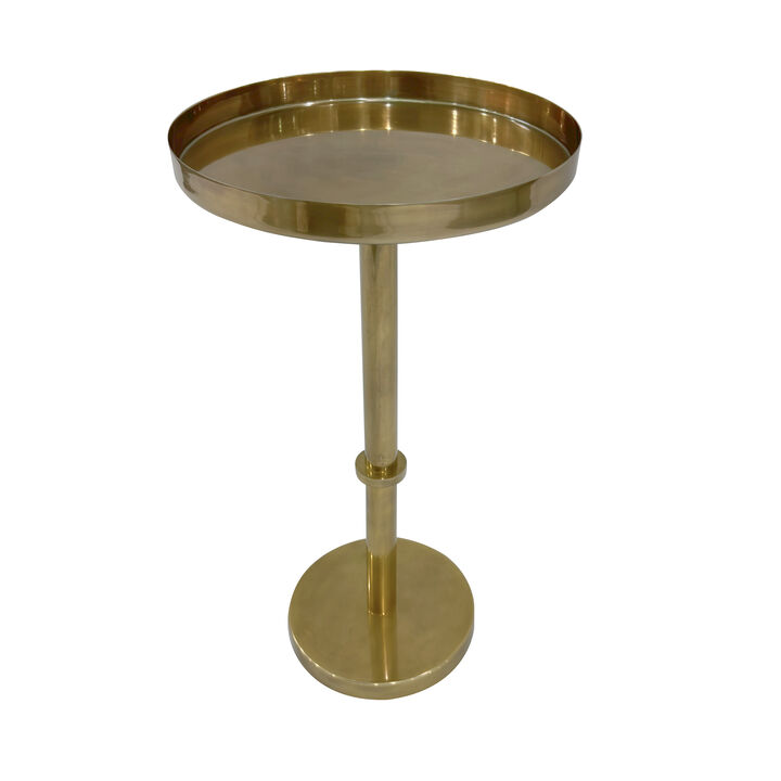 Ara 12 Inch Side End Table, Vintage Sleek Pillar Base, Round Tray Top, Oxidized Antique Brass