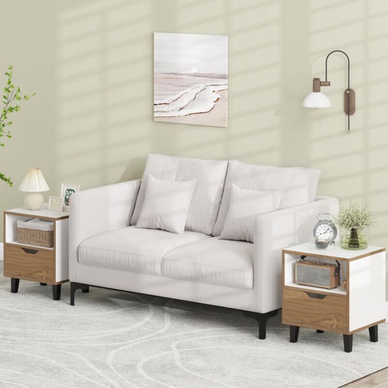 Hivvago Nightstand Set of 2 with Drawer and Open Storage Shelf for Bedroom