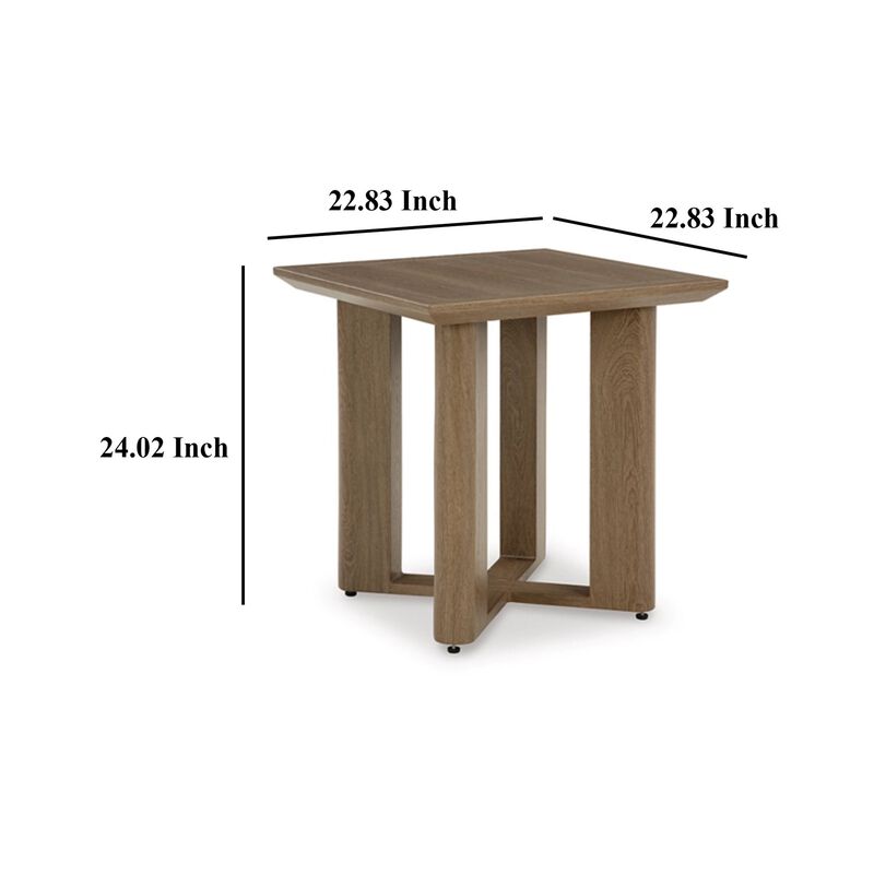 Baily Outdoor Square End Table, 23 Inch Rich Woodlike Brown Metal - Benzara