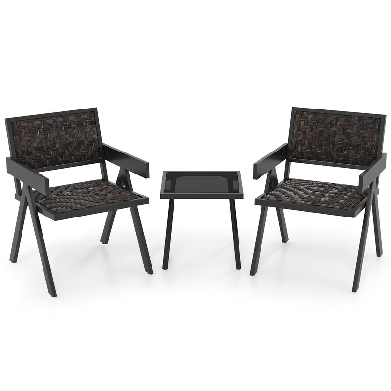 3-Piece PE Wicker Outdoor Seating Set with Quick-Dry Cushions for Patio or Balcony