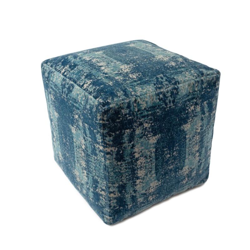 Hivvago 18 Inch Blue Abstract Pouf Ottoman