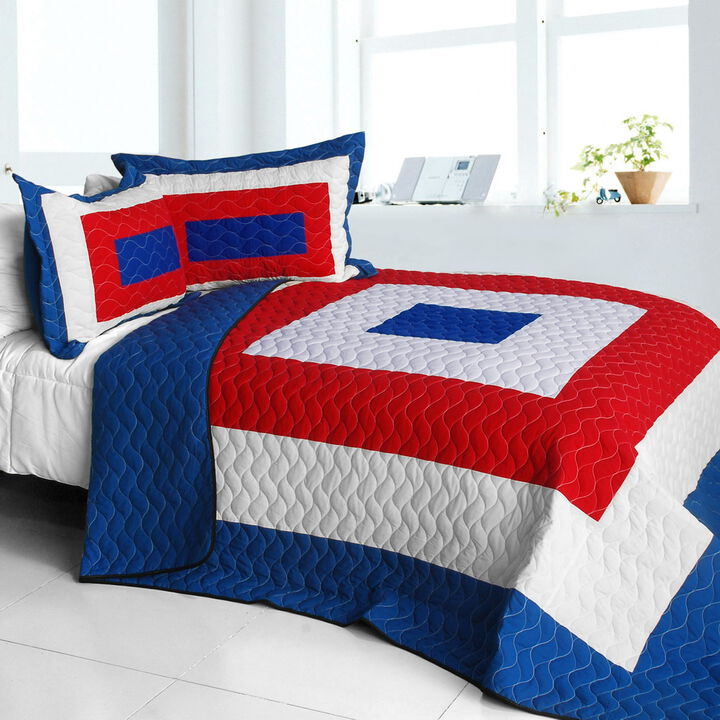Quilted Patchwork Geometric Quilt Set Lightweight Cozy Bedding