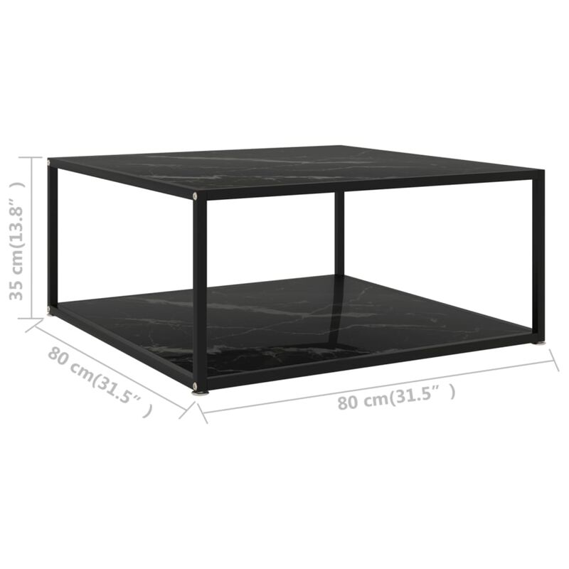 vidaXL Tea Table Black 31.5"x31.5"x13.8" Tempered Glass