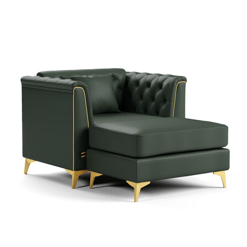 Modular Chesterfield Sofa Chair with Ottoman, Faux Leather Tufted Seating for Apartment, Metal Trim Arms and Tapered Legs image number 5