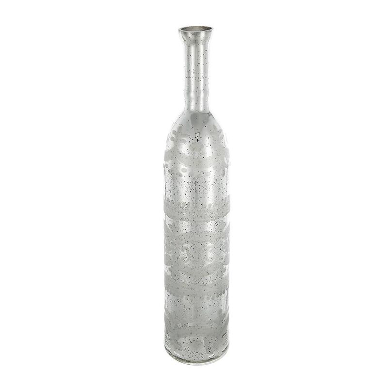 HomeRoots 25" Antiqued Silver Floral Glass Bottle Table Vase image number 0