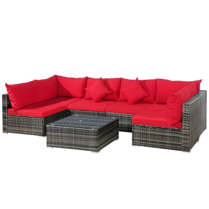 Hivvago 7 Pieces Patio Rattan Furniture Set Sectional Sofa Garden Cushion