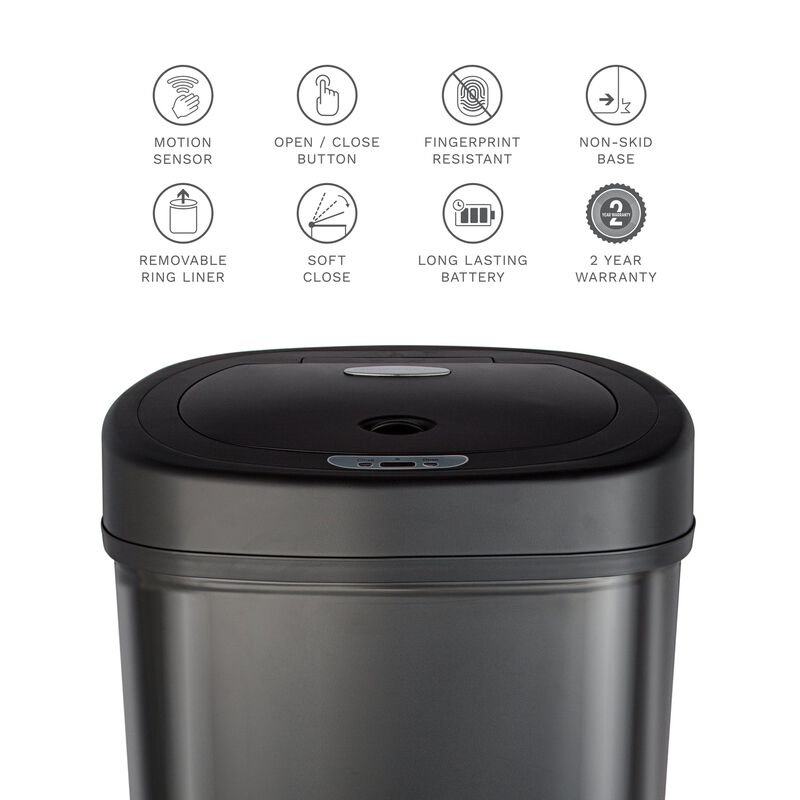 Ninestars Classic Rectangular 13.2-Gallon Stainless Steel Motion Sensor Trash Can image number 3