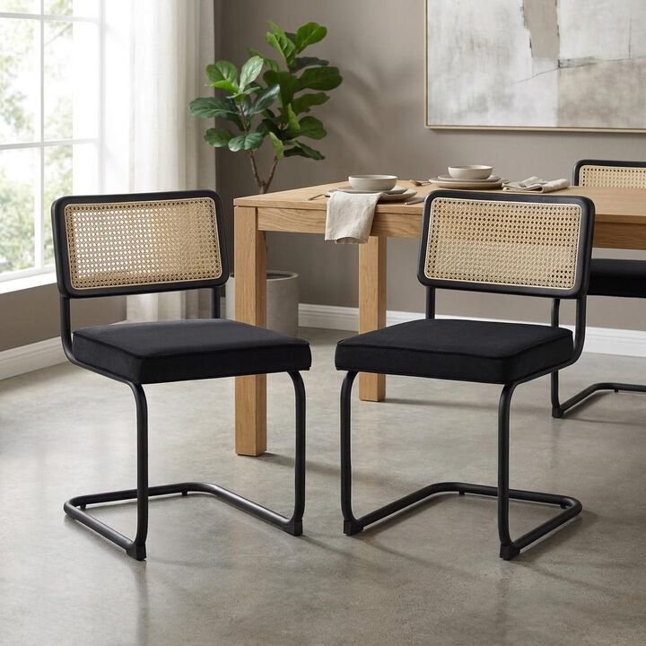 HomeRoots Set of Two Gray and Silver Upholstered Velvet Dining Side Chairs