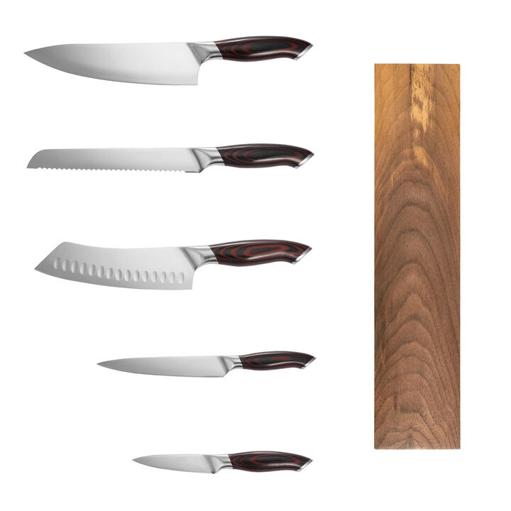 6 Piece Kitchen Knife Set with Magnetic Holder, High Carbon Stainless Steel Cutlery
