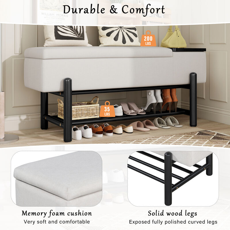 Merax Farmhouse Upholstered Storage Bench with Hidden Compartment
