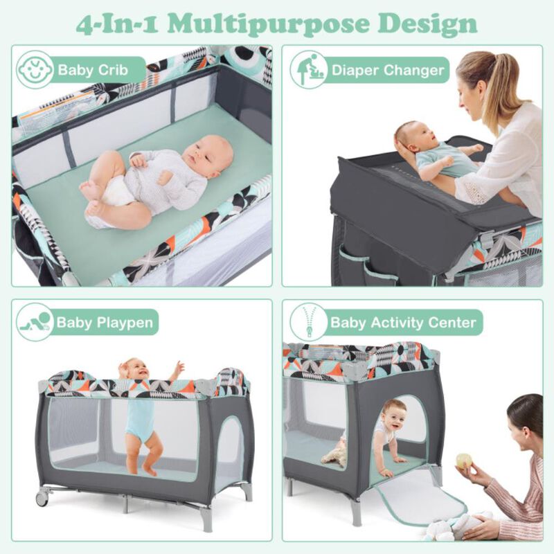 Hivvago 3-in-1 Portable Baby Playard with Zippered Door and Toy Bar