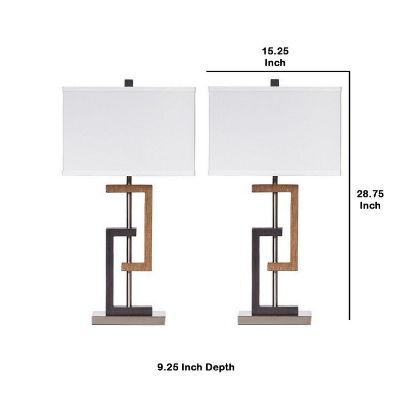 Lattice Base Hardback Table Lamp, Set of 2, Brown and Silver-Benzara image number 5