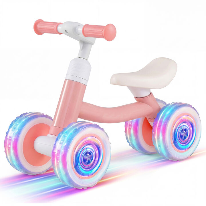 Baby Ride On Balance Bike with Adjustable Handlebar Seat and Light Up Wheels for Home