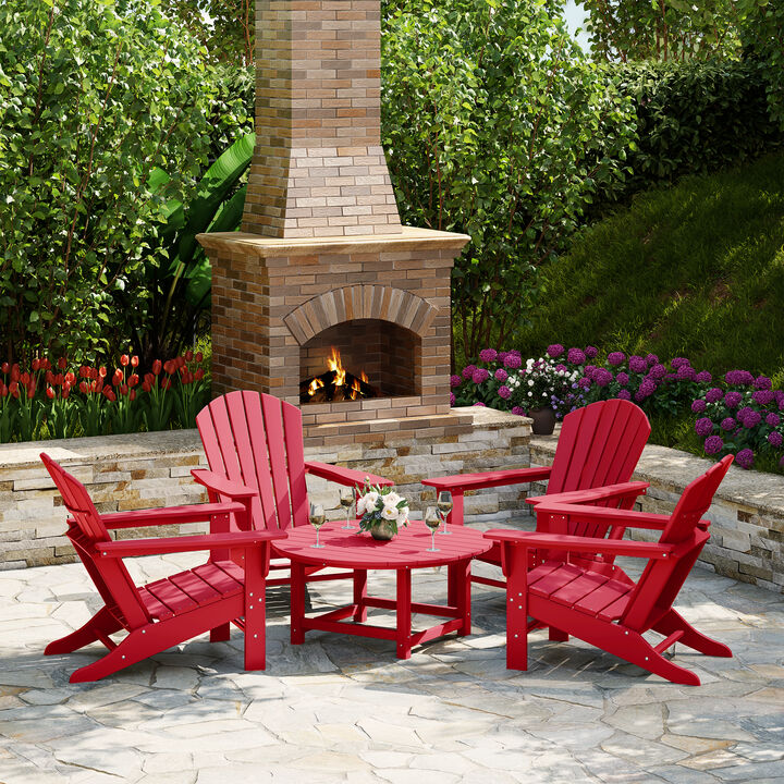 WestinTrends 5-Piece Outdoor Patio HDPE Adirondack Chair With Round Coffee Table Conversation Set