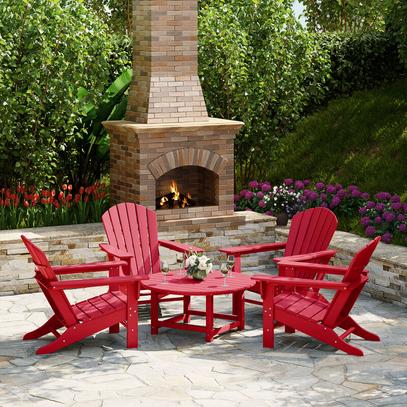 WestinTrends 5-Piece Outdoor Patio HDPE Adirondack Chair With Round Coffee Table Conversation Set image number 1