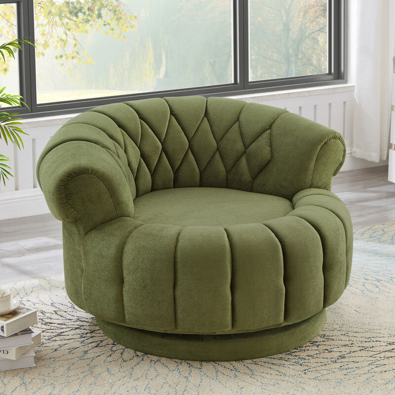 Merax 360&deg; Swivel Chenille Accent Chair with Channel-Tufted Design image number 1