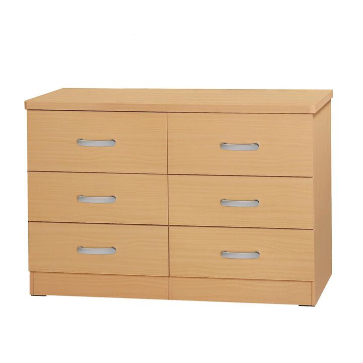 Better Home Products DD & PAM 6 Drawer Engineered Wood Bedroom Dresser in Beech