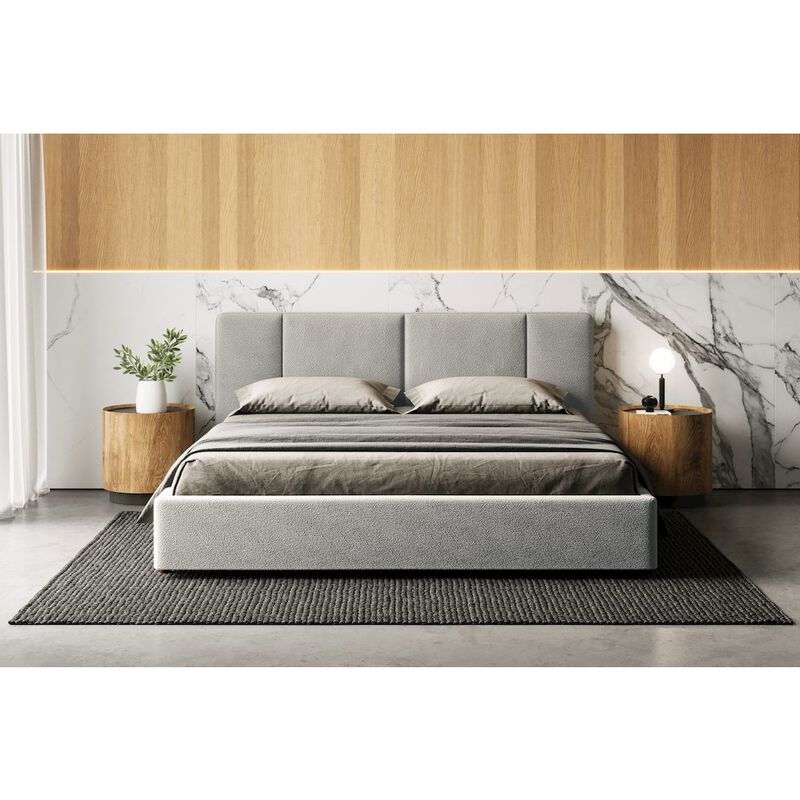 Omax Decor Venice Upholstered Platform King Bed in Gray Boucle Fabric image number 5