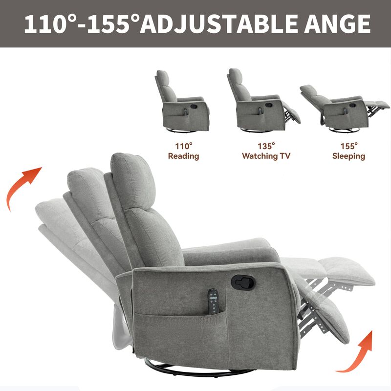 Manual Recliner Chair with Heat and Massage, Rocker and Swivel Chair in Fabric for Living Room image number 4