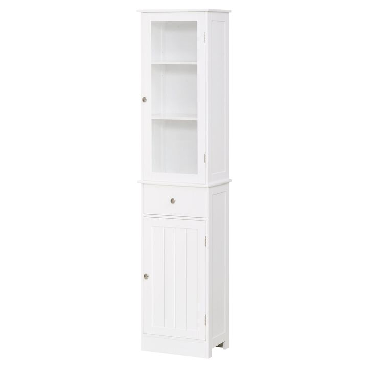 White Bathroom Tower: Freestanding Storage Cabinet with Doors and Shelves