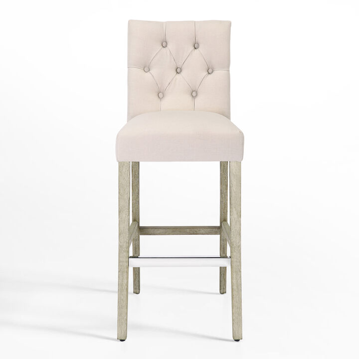 WestinTrends 29" Linen Fabric Tufted Upholstered Bar Stool, Antique Grey