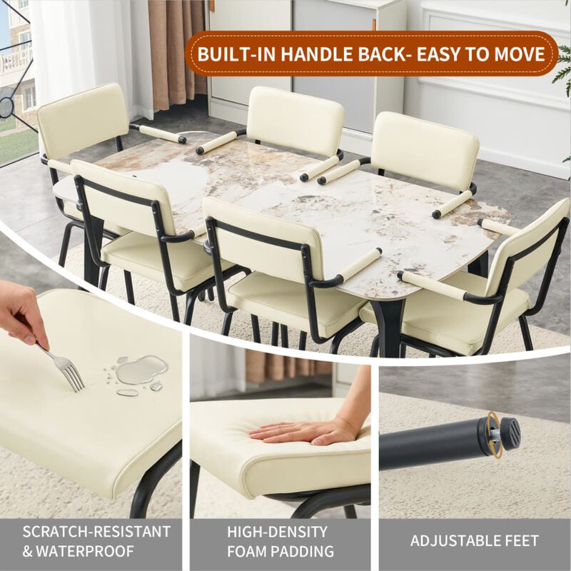 Set of 2 Velvet Dining Chairs Hangable Armrest Dining Chairs for Easy Floor Cleaning Square Open Back Dining Chairs with Metal Legs image number 4