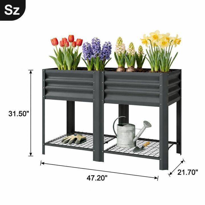 WOW PIONEER Elevated Outdoor Raised Garden Bed Planter Box with Bottom Storage Shelf for Growing Vegetables, Flowers and Herbs