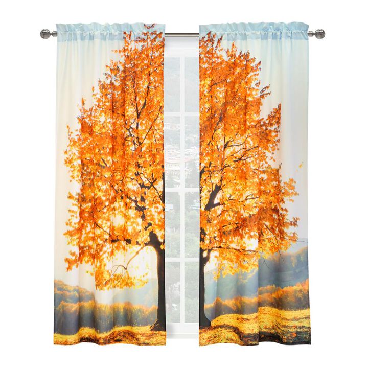 Habitat Photo Real Autumn Sensation Colorful Fall Tree Light Filtering Pole Top Curtain Panel Pair Each 38" x 84" Multicolor