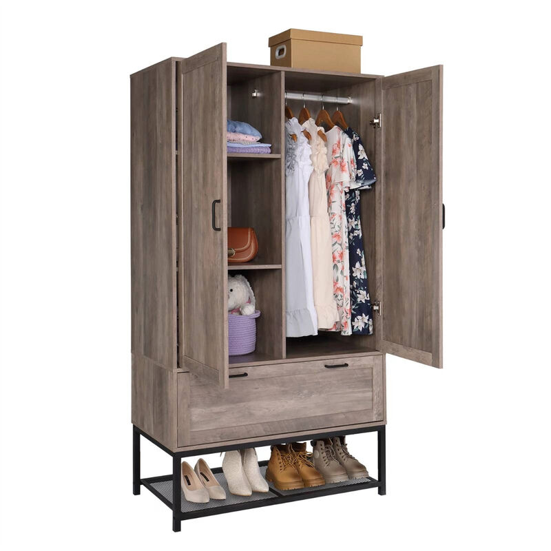 Modern Bedroom Cabinet with Hanging Rod and Shoe Rack