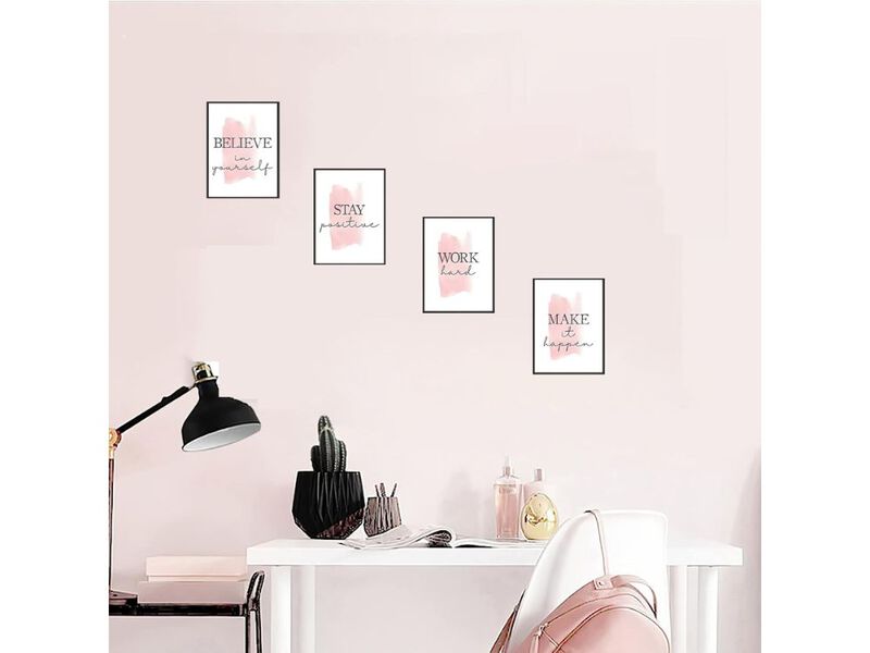 Motivational Wall Art Set of 4 Pink Quote Canvas for Bedroom Office Decor image number 2