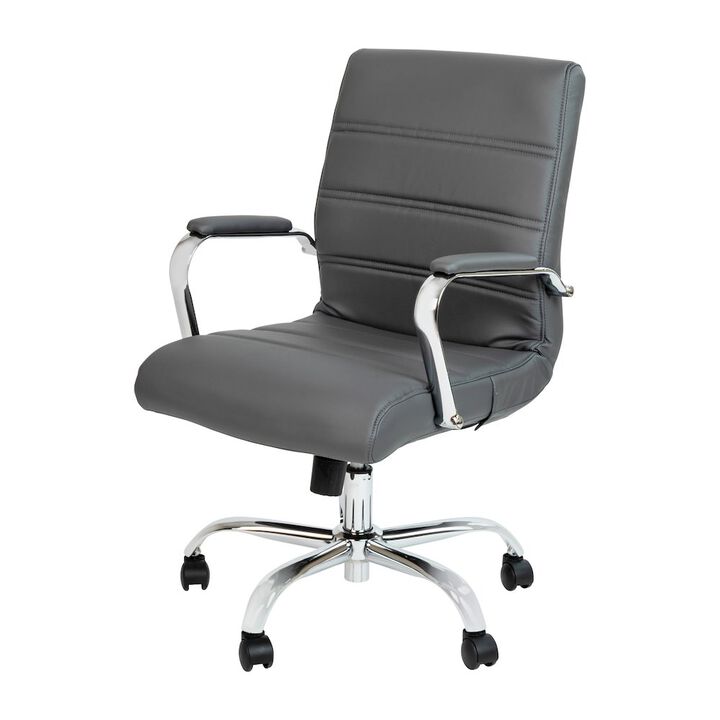 Flash Furniture Mid-Back Gray Executive Swivel Office Chair with Chrome Frame and Arms