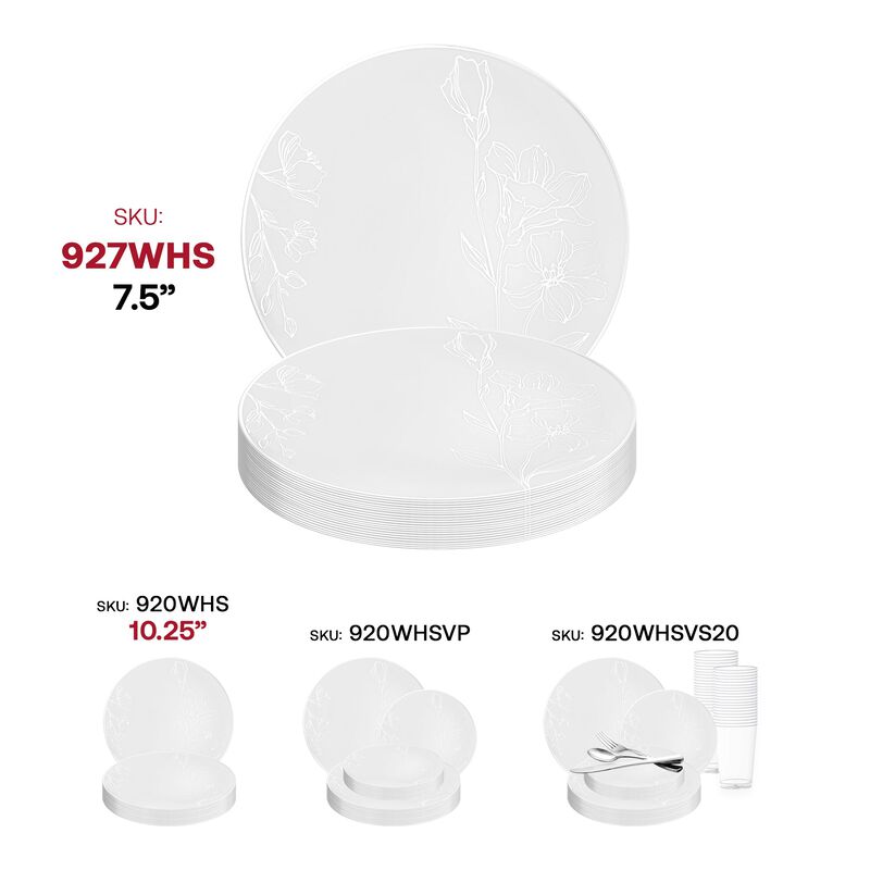 7.5" White with Silver Antique Floral Round Plastic Salad Plates (120 Plates) image number 5