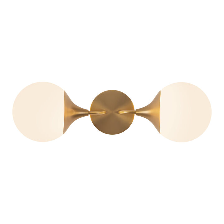 Nouveau 19-in Aged Gold/Opal Matte Glass 2 Lights Damp-Rated Wall/Vanity Light