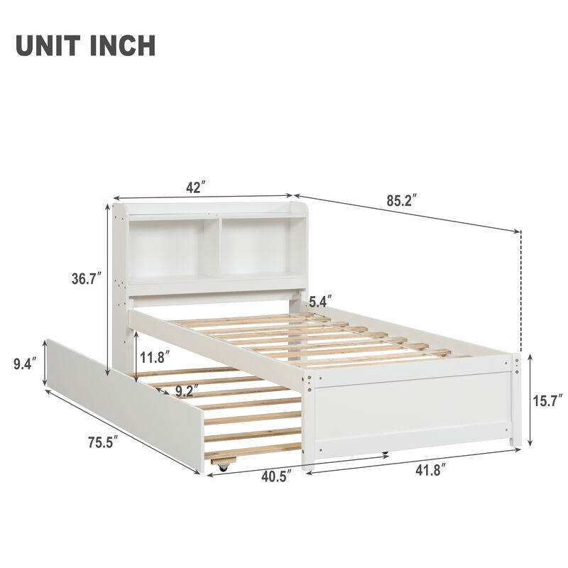 Twin Bed with Trundle,Bookcase